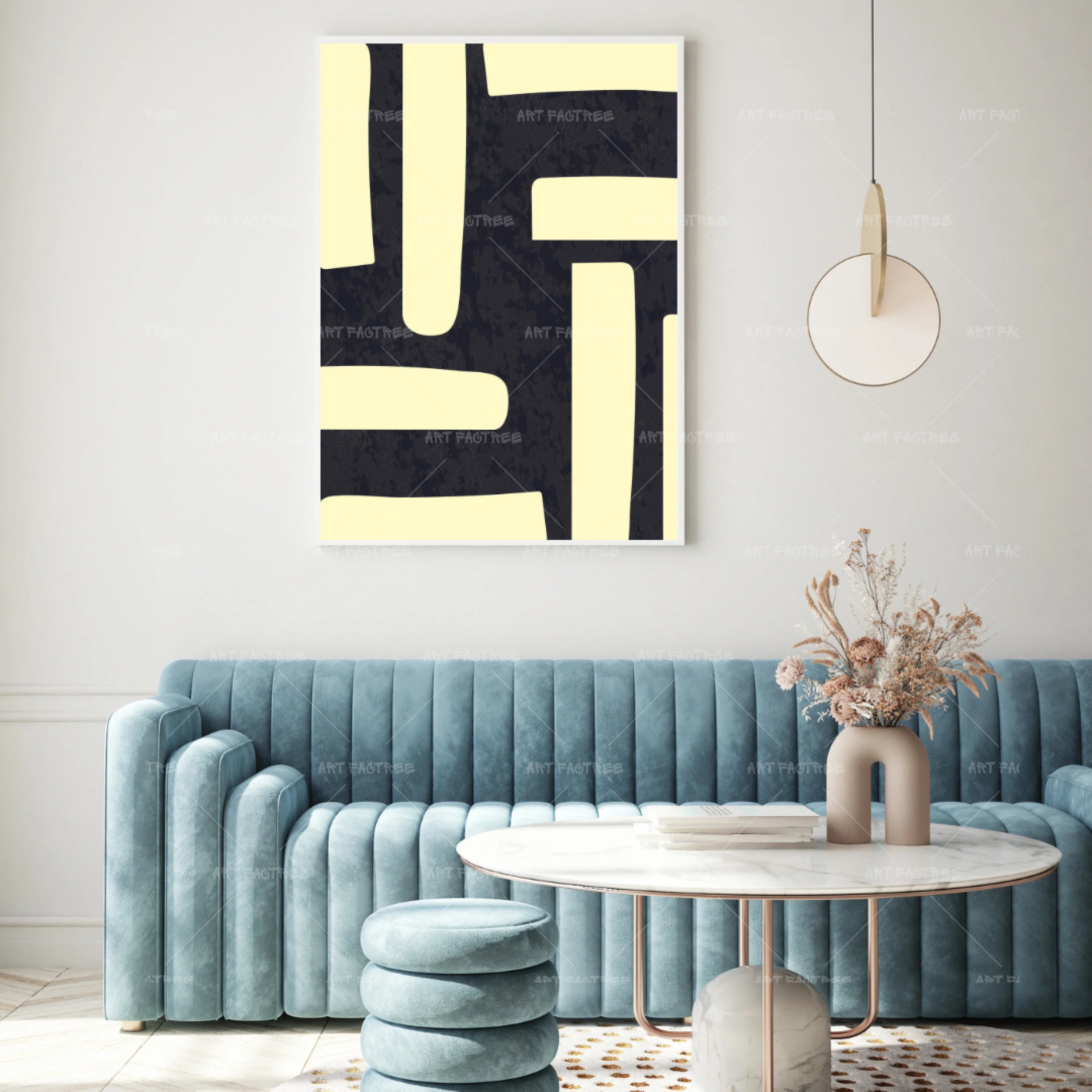 art of a black background with rectangular peach coloured shapes