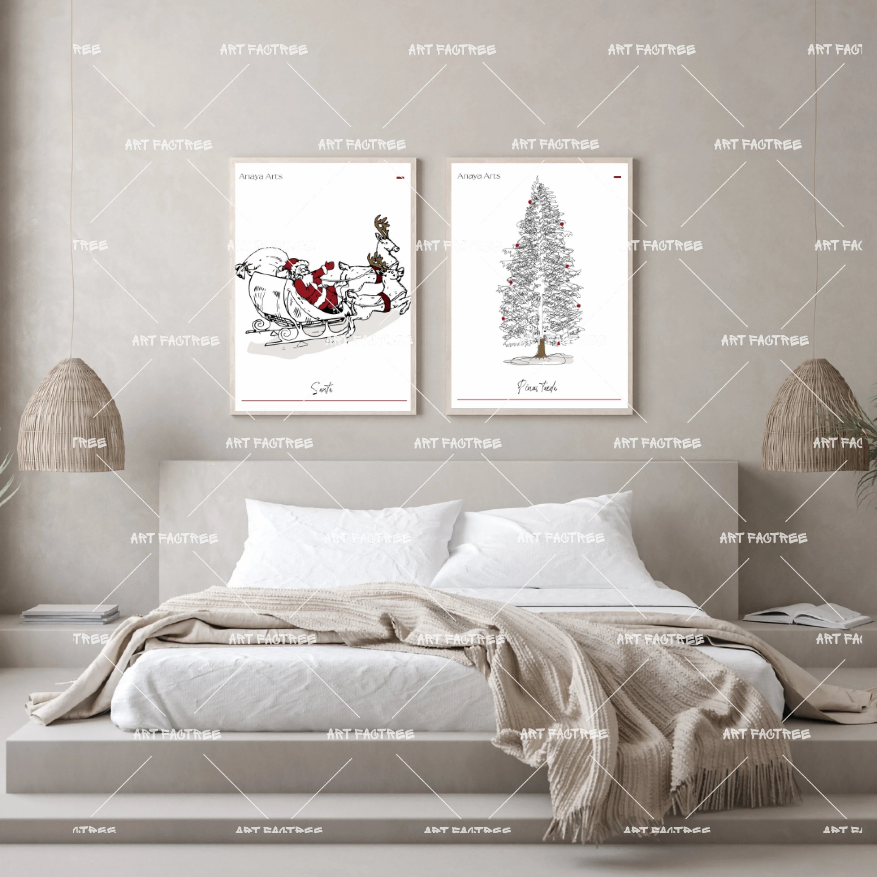 christmas tree and sleigh living room art