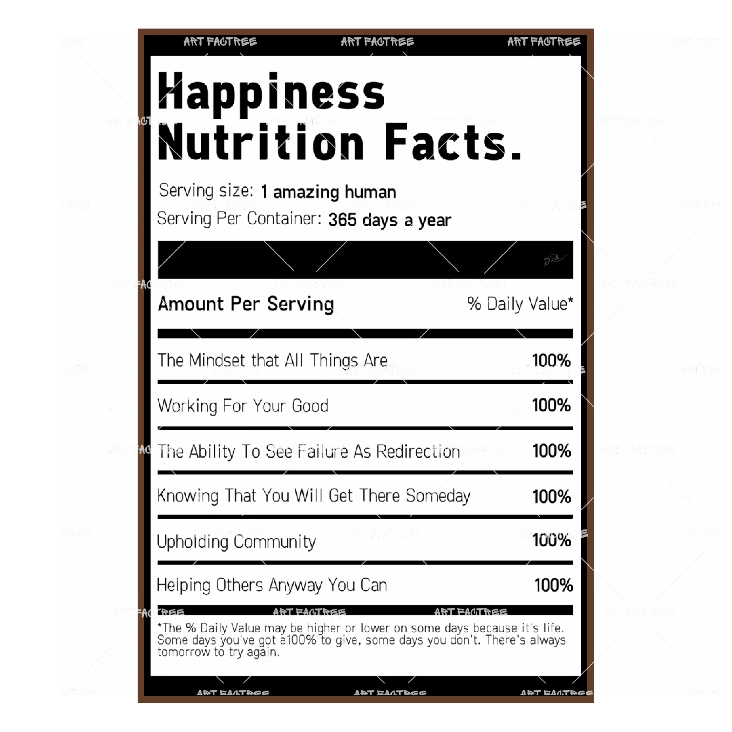 Happiness Nutrition Facts