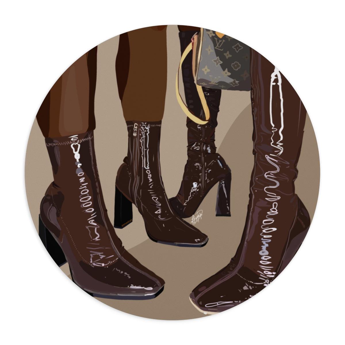 Brown boots Mouse Pad-One size-Round-SmardArt-Wall Art